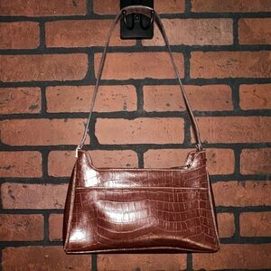 Y2K Chic Brown Crocodile-Pattern Shoulder Bag